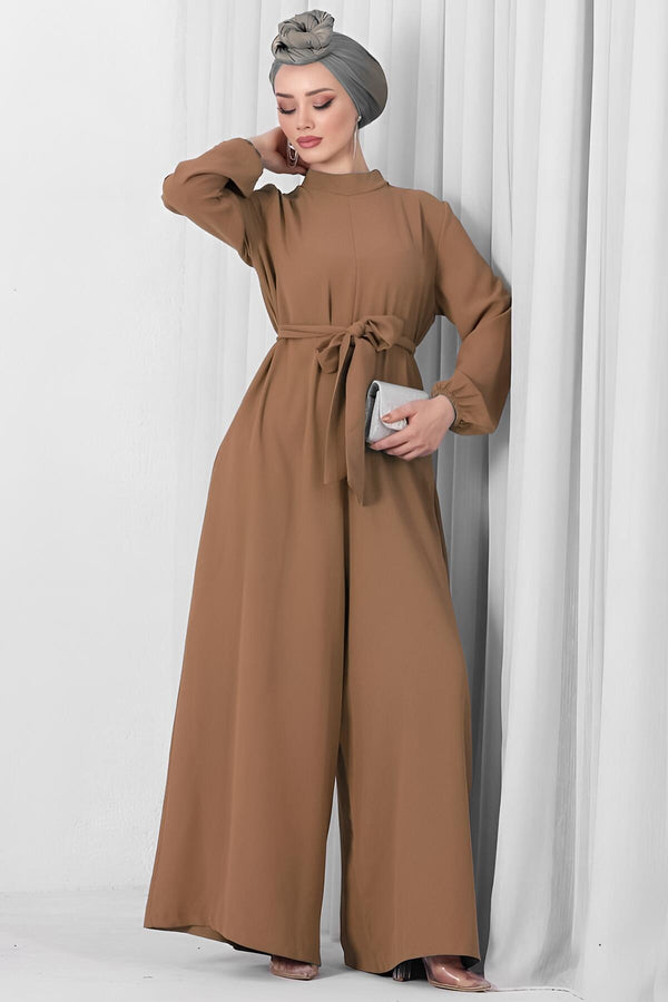 Jumpsuit Met Halve Col In Bruin