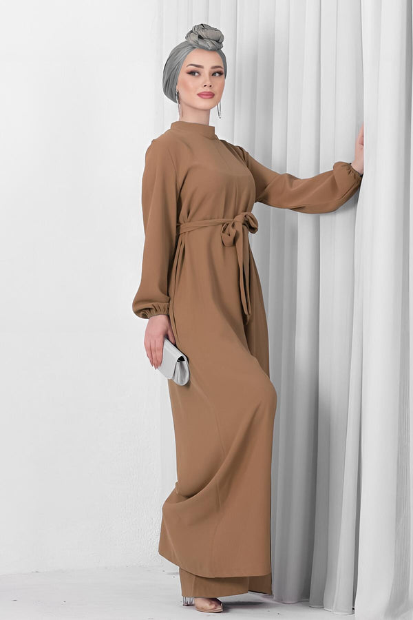 Jumpsuit Met Halve Col In Bruin