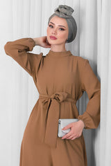 Jumpsuit Met Halve Col In Bruin