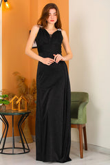 Langes Glitzerndes Abendkleid Mit Schulterdetail – Schwarz