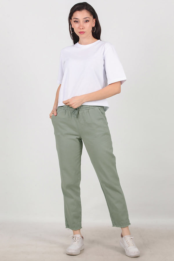 Katoenen Broek Met Franjes — Khaki