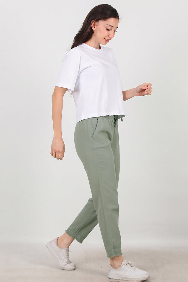 Katoenen Broek Met Franjes — Khaki