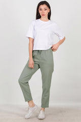 Katoenen Broek Met Franjes — Khaki