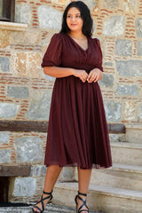 Abendkleid In Großen Größen Mit Plissierter Taille, Bordeaux