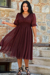Abendkleid In Großen Größen Mit Plissierter Taille, Bordeaux