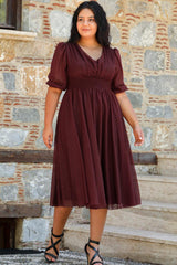 Abendkleid In Großen Größen Mit Plissierter Taille, Bordeaux