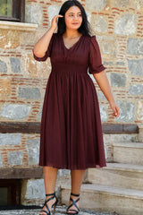 Abendkleid In Großen Größen Mit Plissierter Taille, Bordeaux