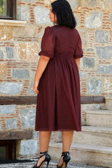 Abendkleid In Großen Größen Mit Plissierter Taille, Bordeaux