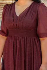 Abendkleid In Großen Größen Mit Plissierter Taille, Bordeaux