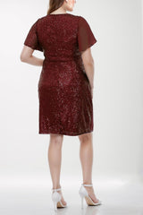 Plus‑Size Midi - Jurk Met Taillebroche — Bordeaux