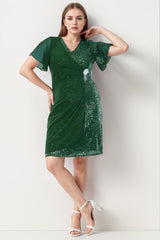 Midi - Jurk In Grote Maten Met Taillebroche — Smaragdgroen