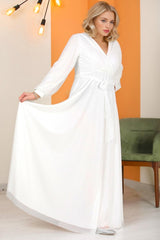 Plus - Size Lange Glitter Galajurk – Off - White