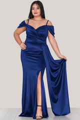 Satijnen Avondjurk Met Smalle Bandjes, Plus - Size — Royal Blue