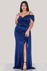 Satijnen Avondjurk Met Smalle Bandjes, Plus - Size — Royal Blue
