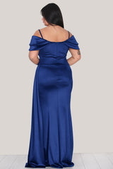 Satijnen Avondjurk Met Smalle Bandjes, Plus - Size — Royal Blue