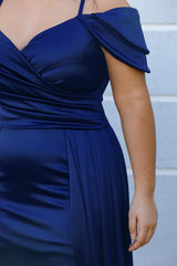Satijnen Avondjurk Met Smalle Bandjes, Plus - Size — Royal Blue
