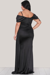 Satijnen Avondjurk Met Smalle Bandjes, Plus - Size — Zwart