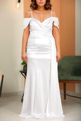 Satijnen Avondjurk Met Smalle Bandjes, Plus - Size — Off - White