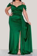 Plus - Size Satijnen Avondjurk Met Bandjes — Groen
