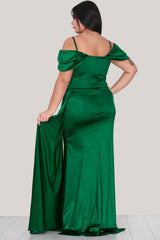 Plus - Size Satijnen Avondjurk Met Bandjes — Groen