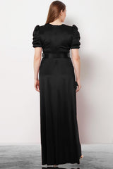 Satin - Abendkleid In Großen Größen – Schwarz