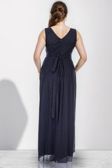 Glänzendes Abendkleid, Große Größen, Lang — Marineblau