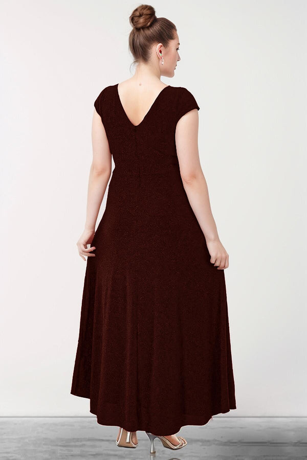 Plus - Size Glinsterende Lange Avondjurk — Bordeaux