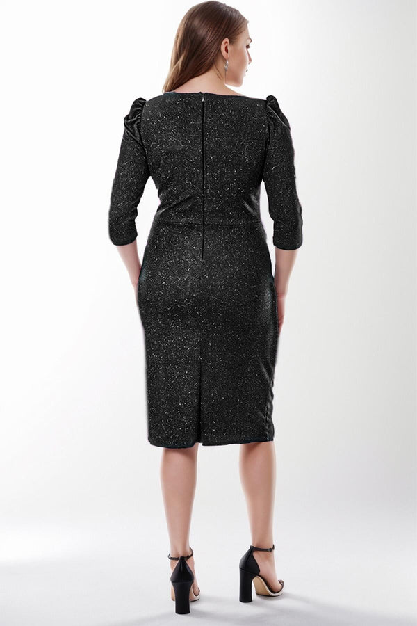 Pailletten Midi - Jurk – Grote Maat, Zwart