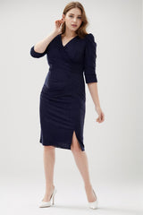 Midi - Jurk Met Glitter – Grote Maten, Marineblauw