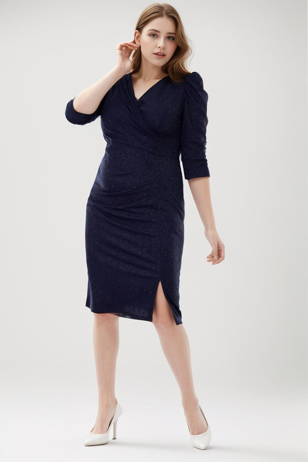 Midi - Jurk Met Glitter – Grote Maten, Marineblauw