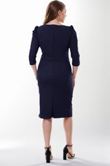 Midi - Jurk Met Glitter – Grote Maten, Marineblauw