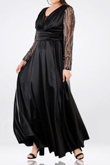Langes Abendkleid Aus Satin — Große Größe, Schwarz