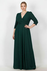 Abendkleid In Großen Größen Mit Ellenbogenärmeln Und Glitzer — Smaragd