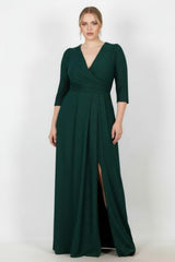 Abendkleid In Großen Größen Mit Ellenbogenärmeln Und Glitzer — Smaragd