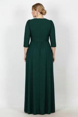 Abendkleid In Großen Größen Mit Ellenbogenärmeln Und Glitzer — Smaragd