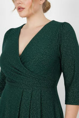 Abendkleid In Großen Größen Mit Ellenbogenärmeln Und Glitzer — Smaragd