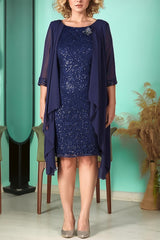 Chiffon - Abendkleid Mit Pailletten — Große Größe, Marineblau