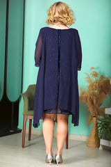 Chiffon - Abendkleid Mit Pailletten — Große Größe, Marineblau