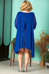 Plus‑Size Chiffonavondjurk Met Pailletten — Koningsblauw