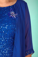 Plus‑Size Chiffonavondjurk Met Pailletten — Koningsblauw