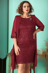 Plus - Size Chiffon Pailletten Avondjurk, Bordeaux