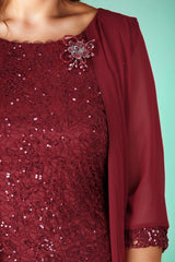 Plus - Size Chiffon Pailletten Avondjurk, Bordeaux