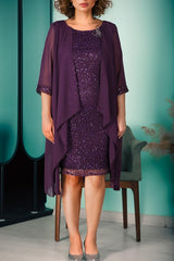 Große Größen Chiffon‑Pailletten‑Abendkleid — Dunkelviolett