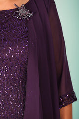 Große Größen Chiffon‑Pailletten‑Abendkleid — Dunkelviolett