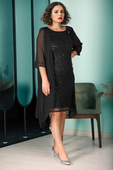 Plus‑Size Chiffon Pailletten Avondjurk — Zwart