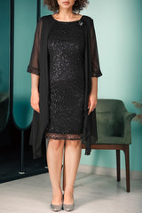 Plus‑Size Chiffon Pailletten Avondjurk — Zwart
