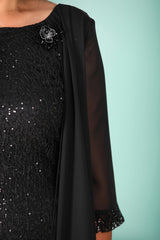 Plus‑Size Chiffon Pailletten Avondjurk — Zwart