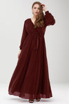 Plus - Size Lange Glitterjurk – Bordeaux