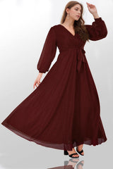 Plus - Size Lange Glitterjurk – Bordeaux