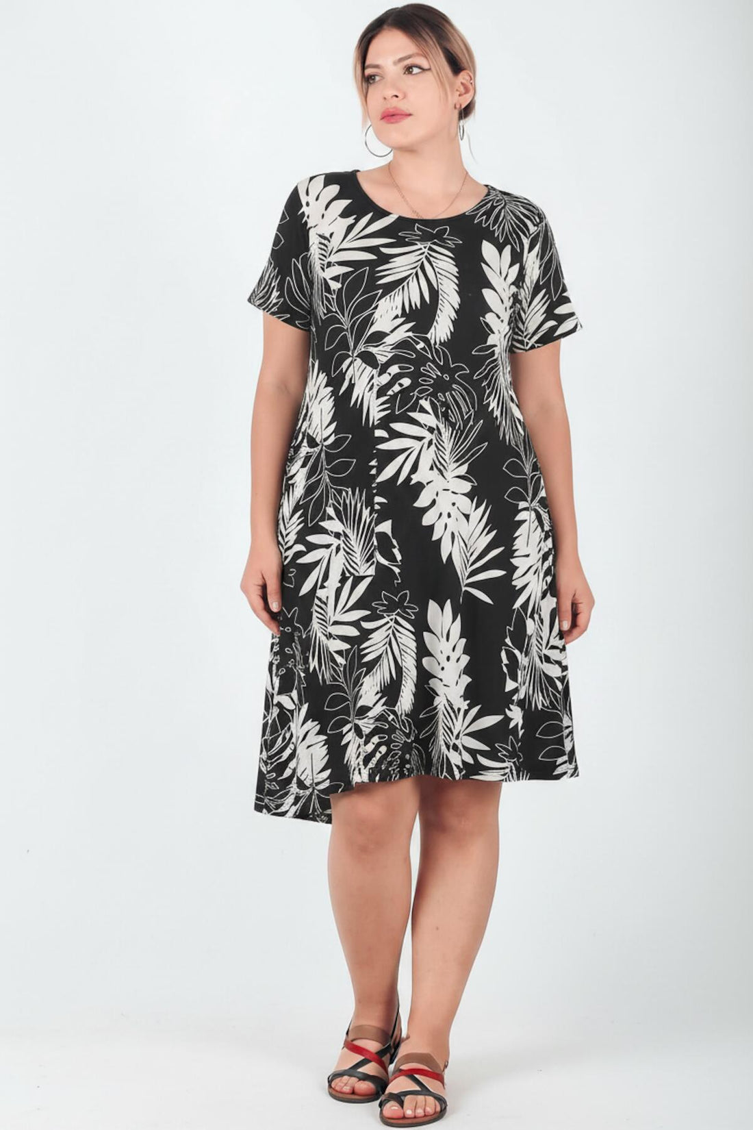 Kurzarmkleid, Ecru — Große Größen